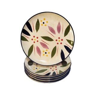Temptations Tara Old World Plates Vivid Blue Confetti 10.5" Dinner 5 Pc Set